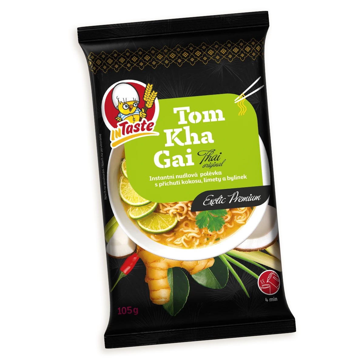 Instantní nudlová polévka Tom Kha Gai s příchutí kokosu, limity a bylinek