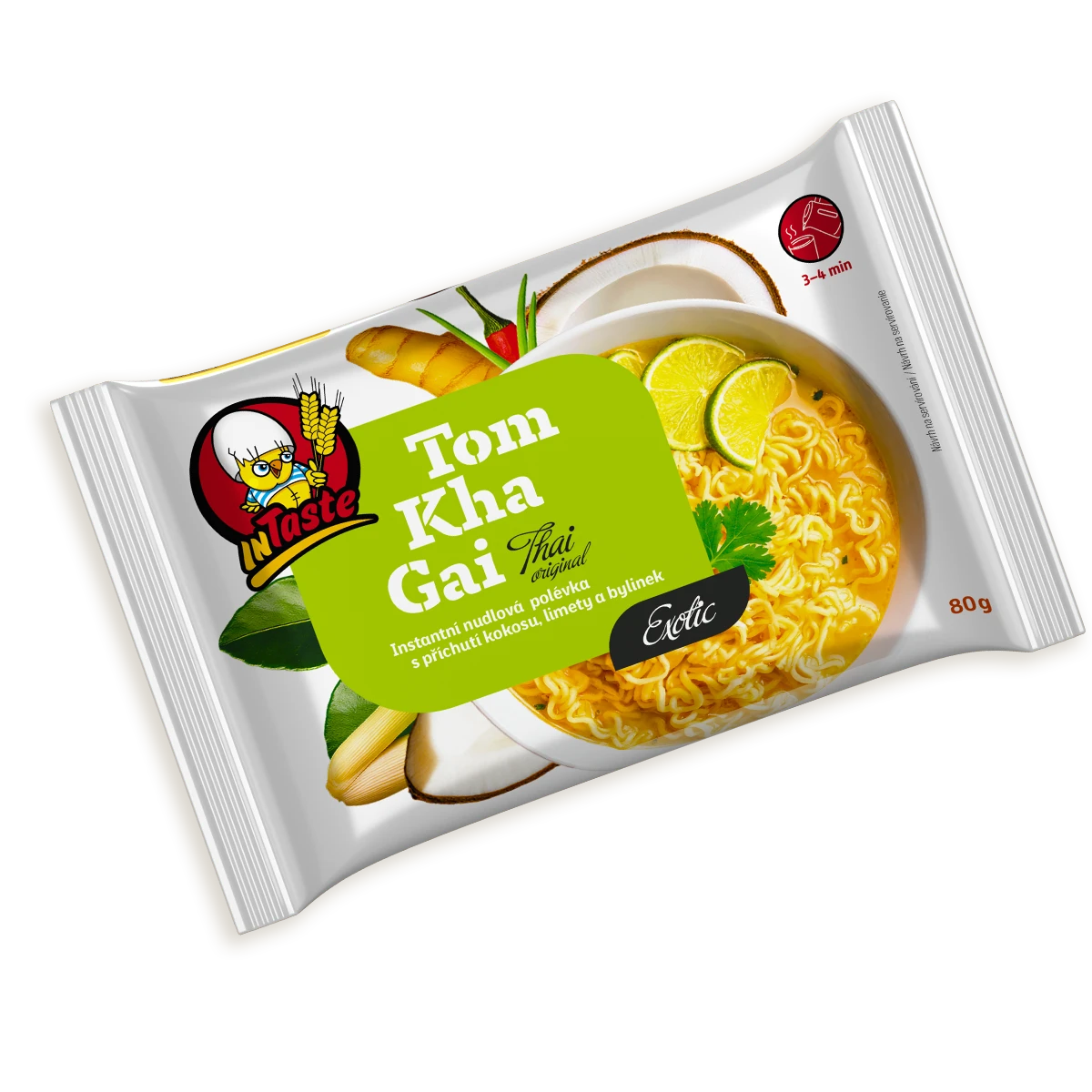 Instantní nudlová polévka Tom Kha Gai s příchutí kokosu, limity a bylinek